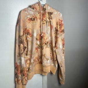BDG Urban Outfitters Cotton Poly Blend Peach Orange Floral Hoodie Mens Medium